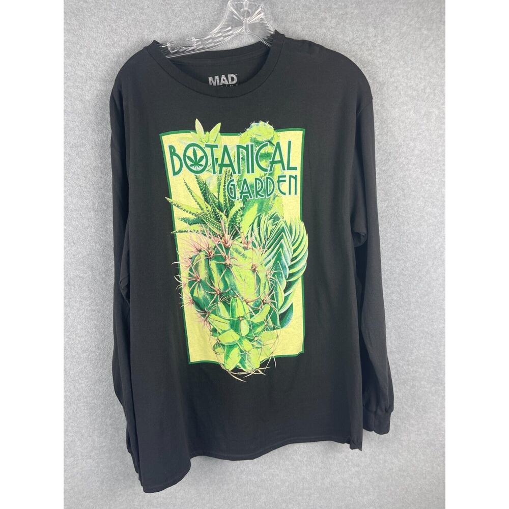 Mad Engine Botanical Garden Weed T‎ Shirt Men's Size XL Black Long Sleeve NWOT